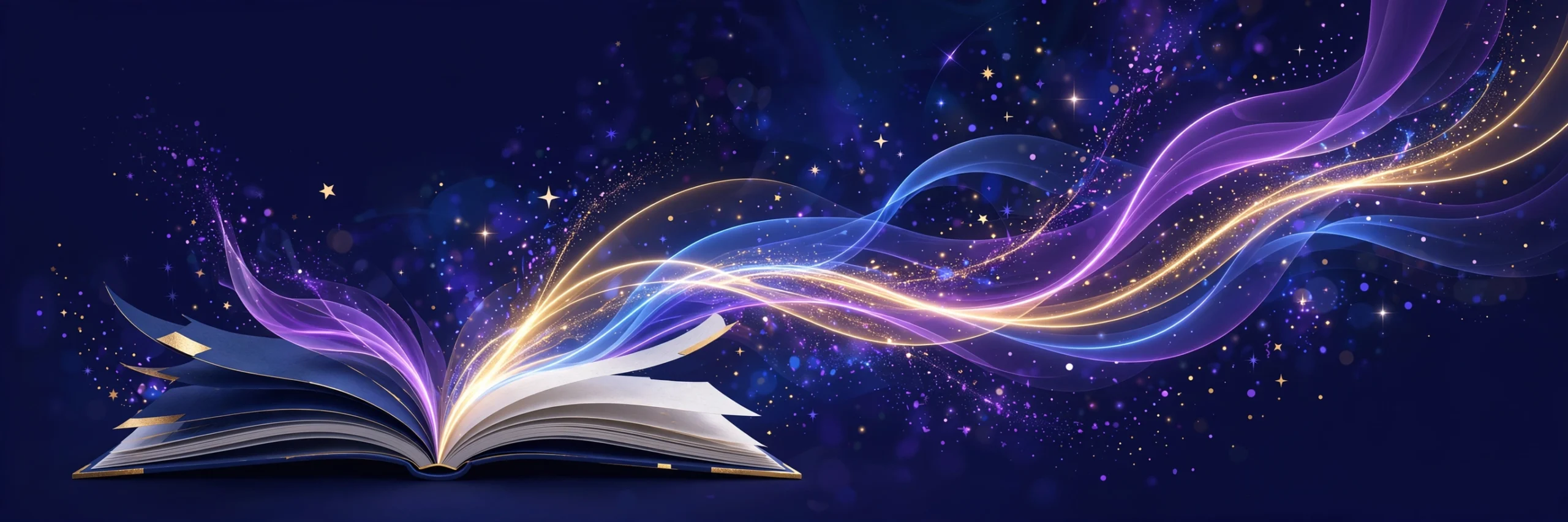 Open book with glowing light trails