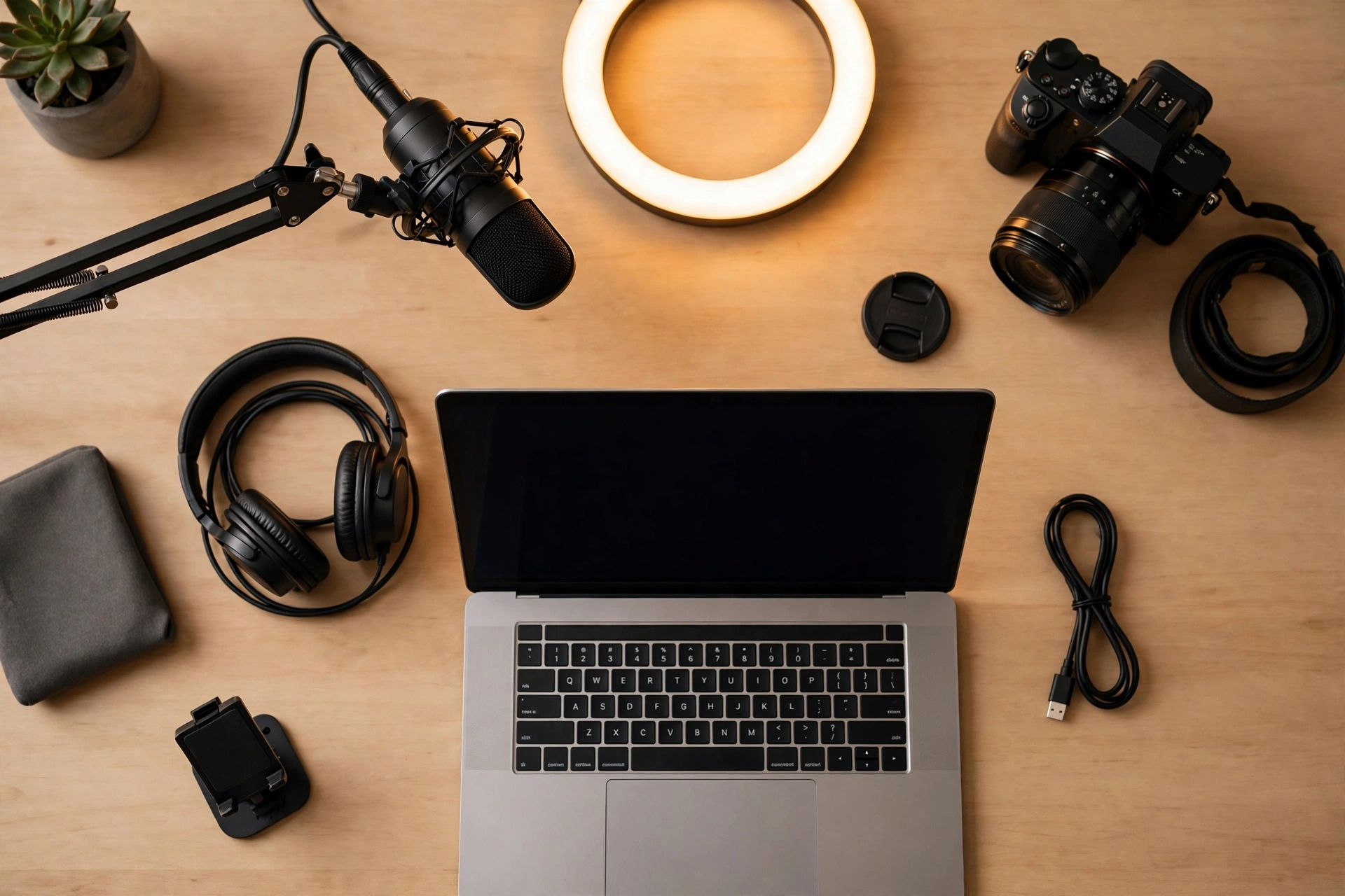 Content creator studio desk setup
